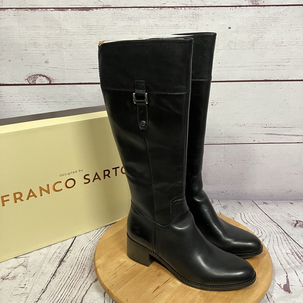 Franco Sarto Lizbeth Black Leather Tall Riding Boots Womens Size 9.5M Equestrian